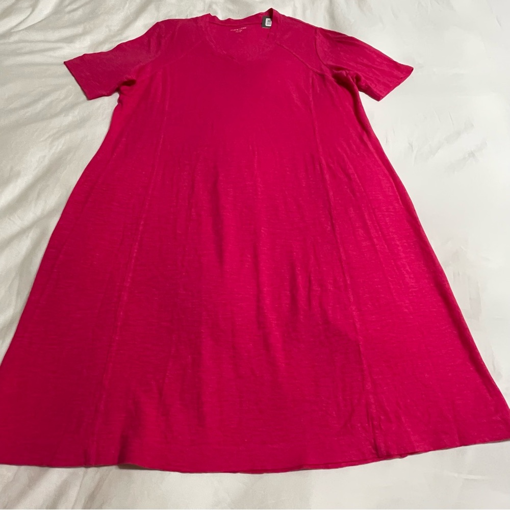 Eileen Fisher V Neck Shirt Dress Hem and Organic Cotton Pink - Picture 8 of 12